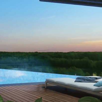 Rooftop penthouse infinity terrace deck with panoramic city skyline in West Pune
