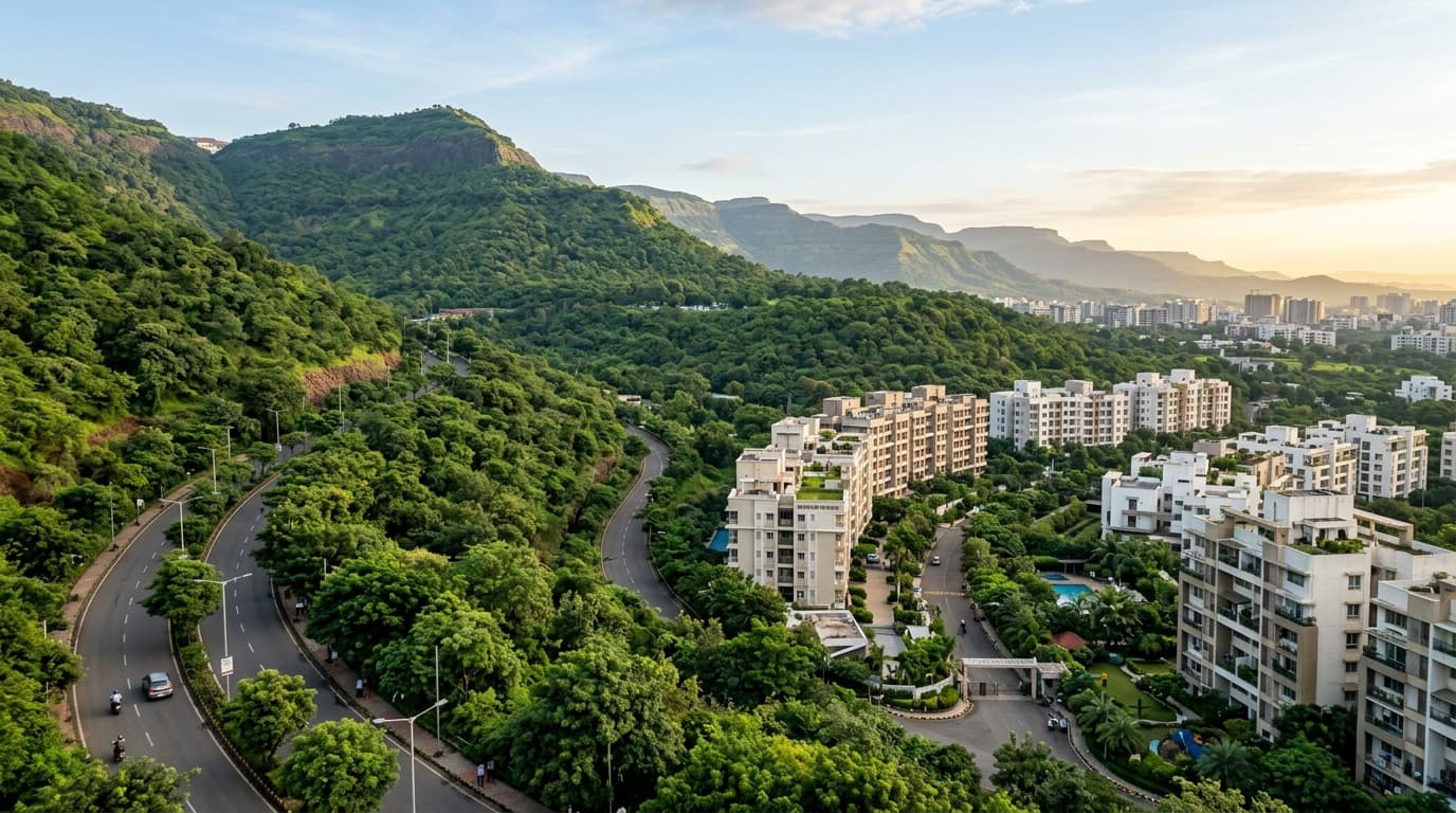 Bavdhan Pune scenic hill reserves and modern residential neighborhood along Chandani Chowk corridor