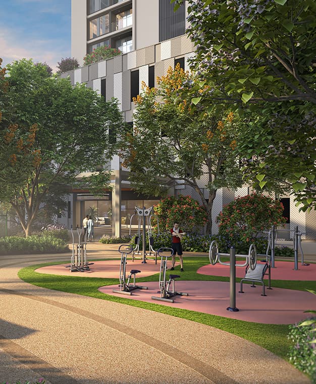 ANP Privado, Baner — outdoor fitness station amid landscaped gardens