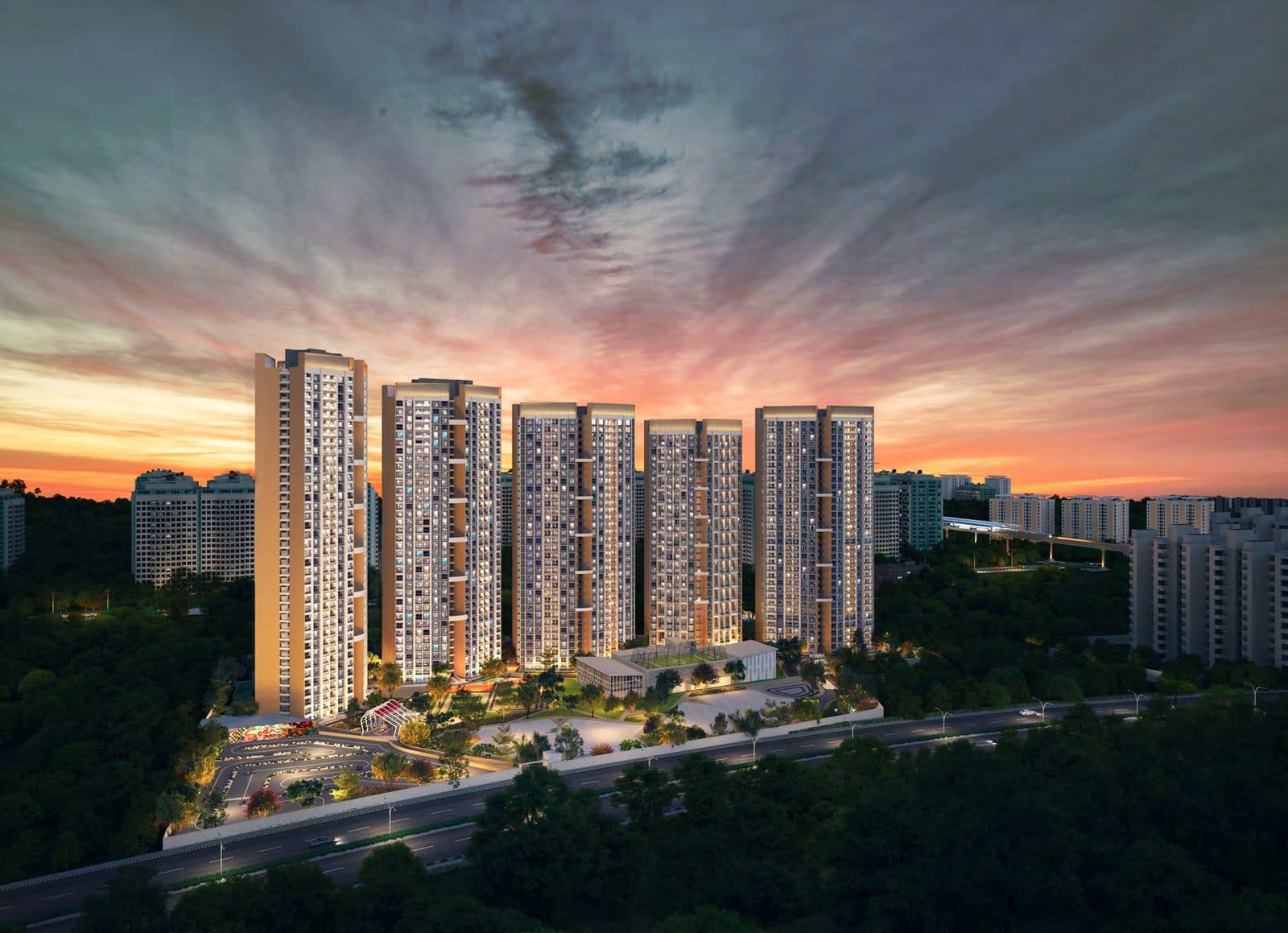 Gera Joy on Tree Tops, Hinjewadi — tower cluster at sunset
