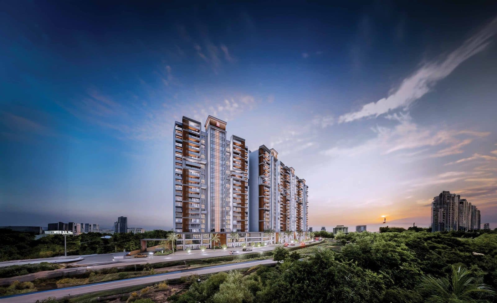 Kohinoor Satori, Mahalunge — skyline elevation at sunset