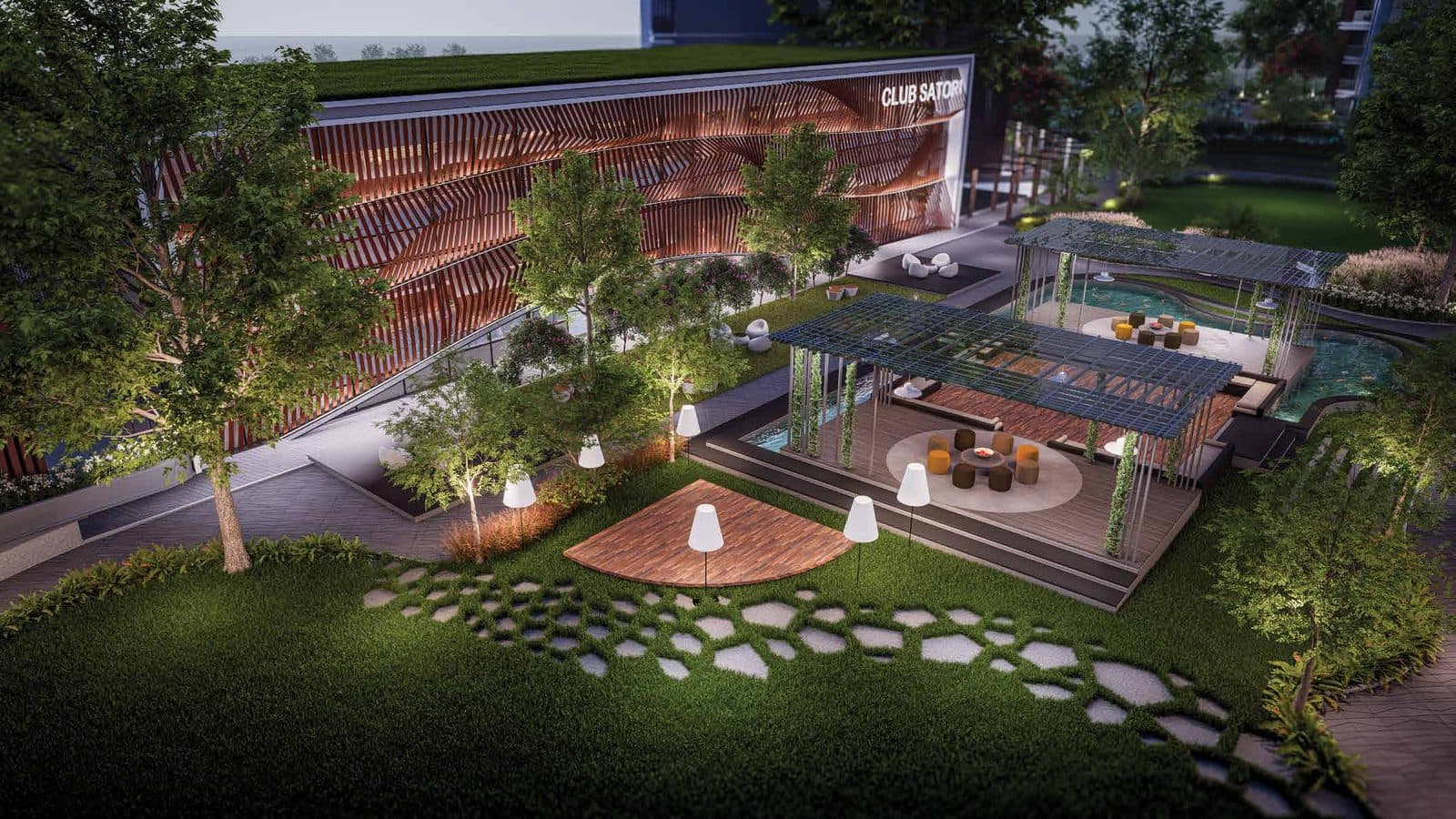 Kohinoor Satori, Mahalunge — Club Satori clubhouse and lounge deck