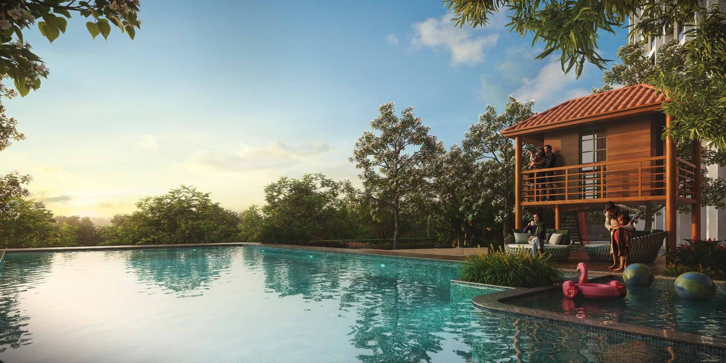 Kohinoor Woodshire, Bhugaon — swimming pool with treehouse lounge
