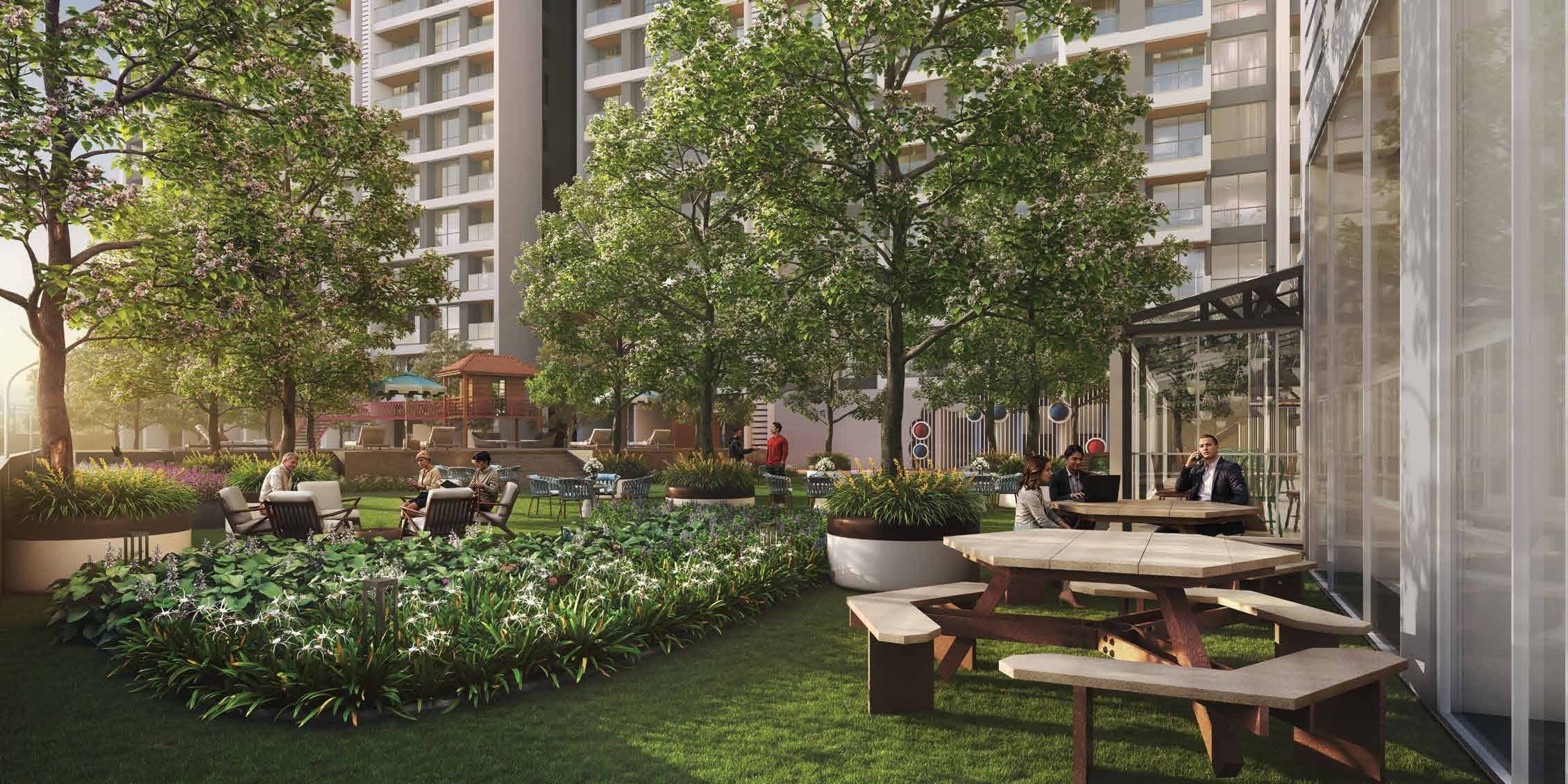Kohinoor Woodshire, Bhugaon — outdoor garden co-working stations