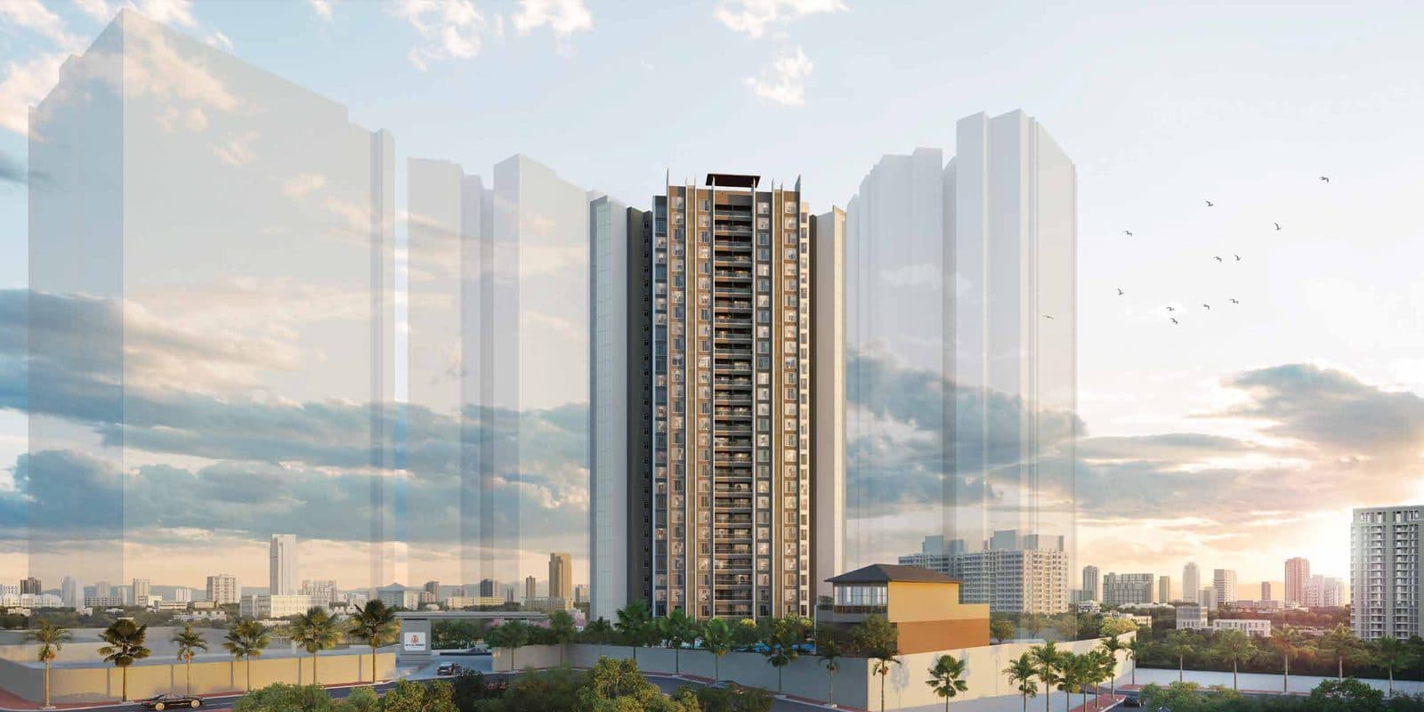 M Soulstrings by Malpani, Pashan — tower elevation at dusk