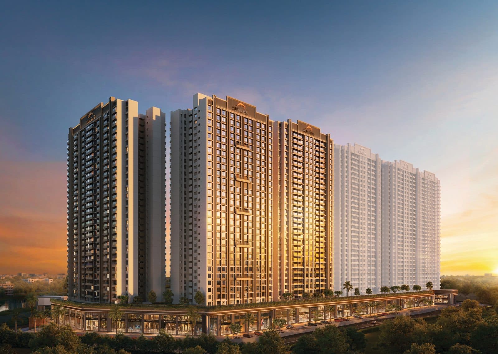 Supreme Rivana, Punawale — tower elevation at sunset