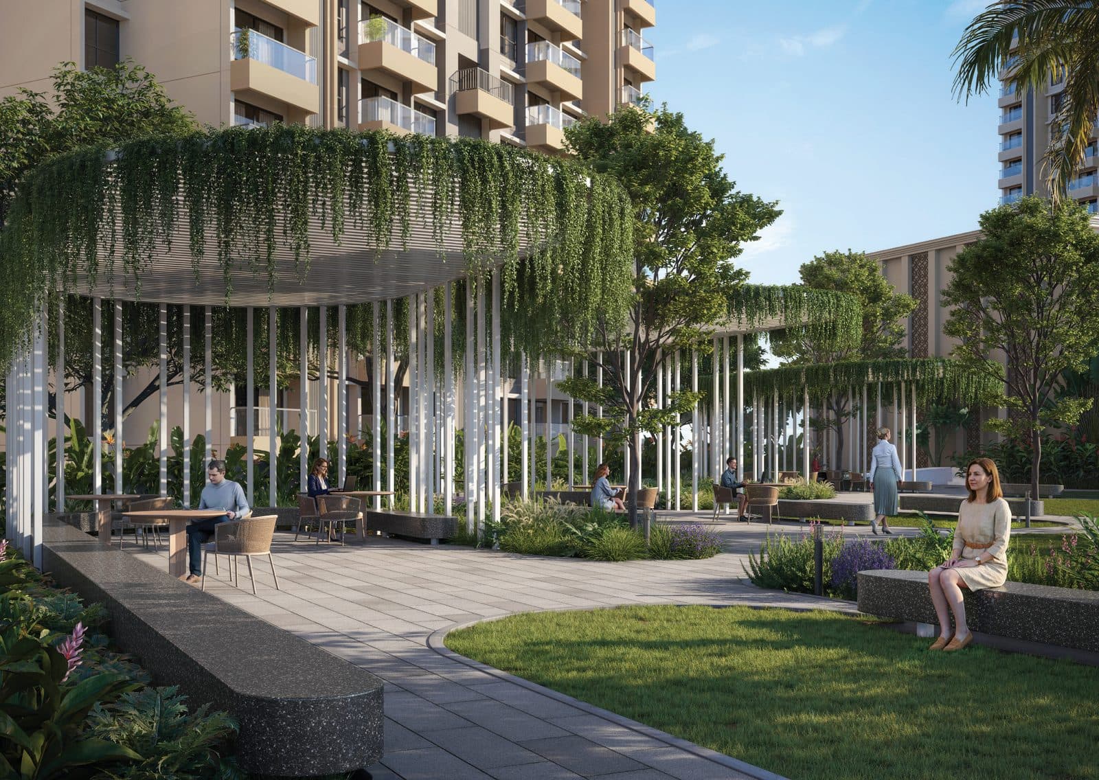 Supreme Rivana, Punawale — landscaped seating pergola